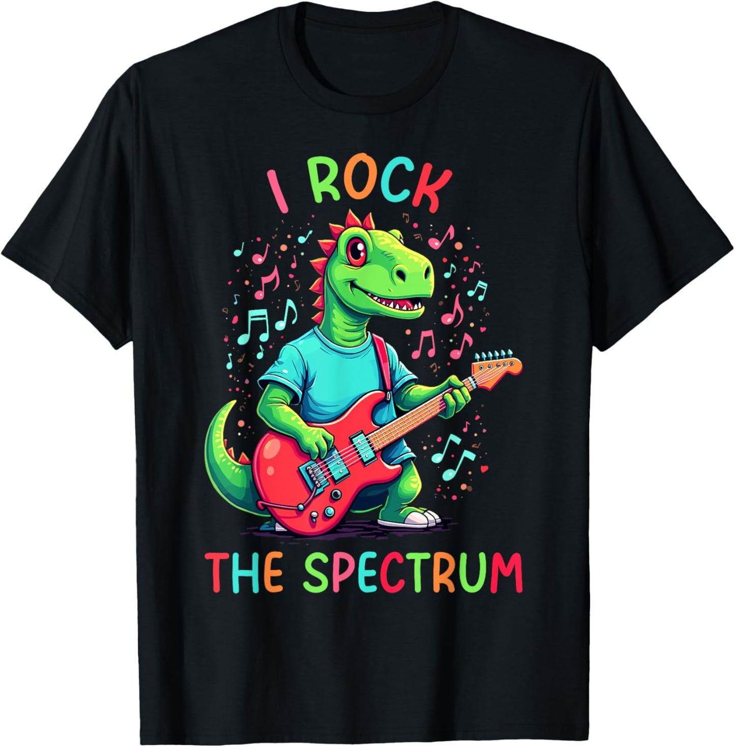 Autism Brain I Rock The Spectrum Awareness Boys Guitar Trex T-Shirt
