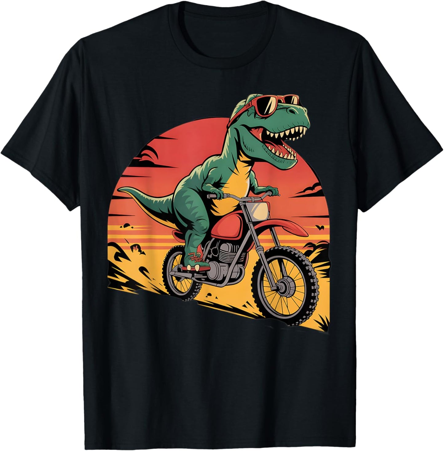 Dinosaur on Dirt Bike Motocross Biker Funny Bike Riding T-Shirt