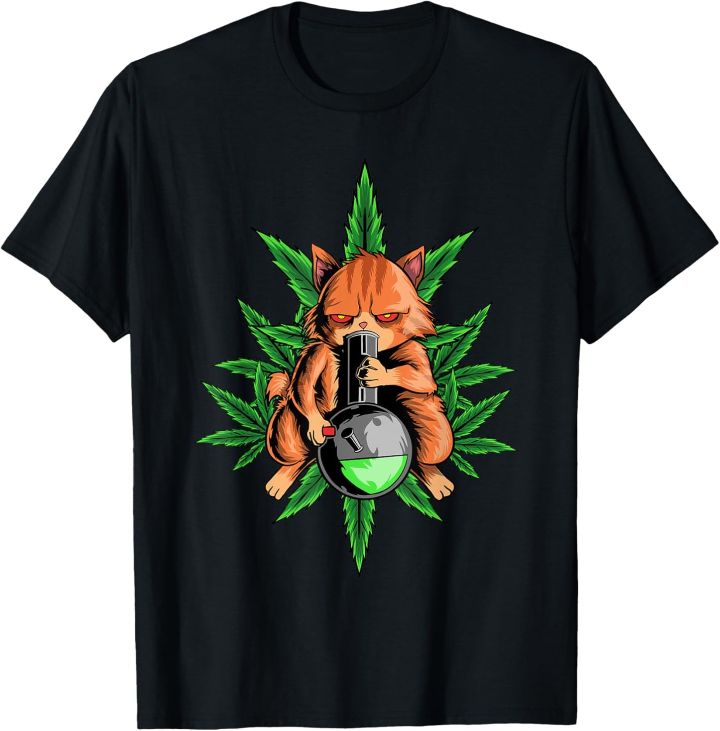 Funny Cannabis T Shirt Cat Smoking Bong Humorous Weed Shirt T-Shirt