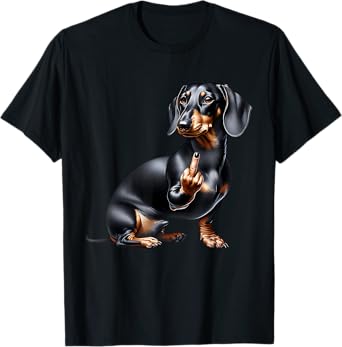 Black Dachshund With Middle Finger T-Shirt