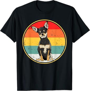 Vintage Retro Sunset Black Chihuahua Dog Men Women T-Shirt