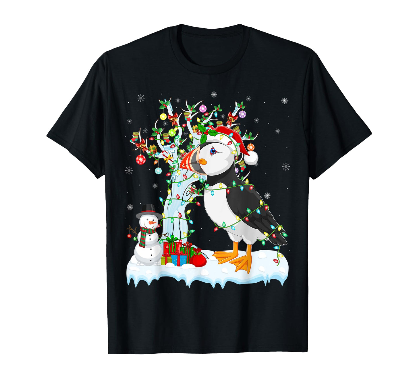 Puffin Bird Xmas Element Tree Lighting Puffin Christmas T-Shirt