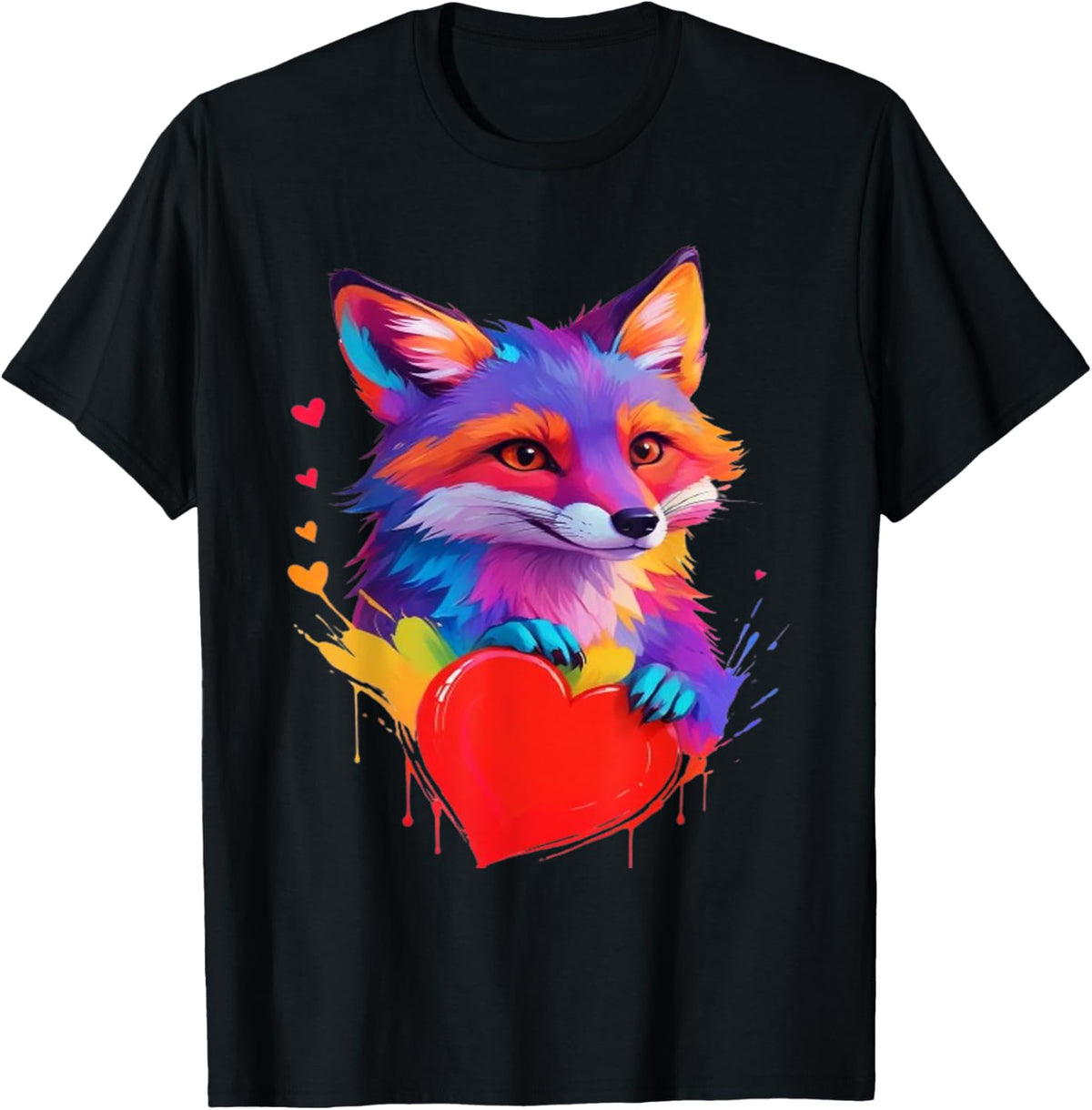 Fox Shirt - Colorful Head Fox Heart Graphic T-Shirt