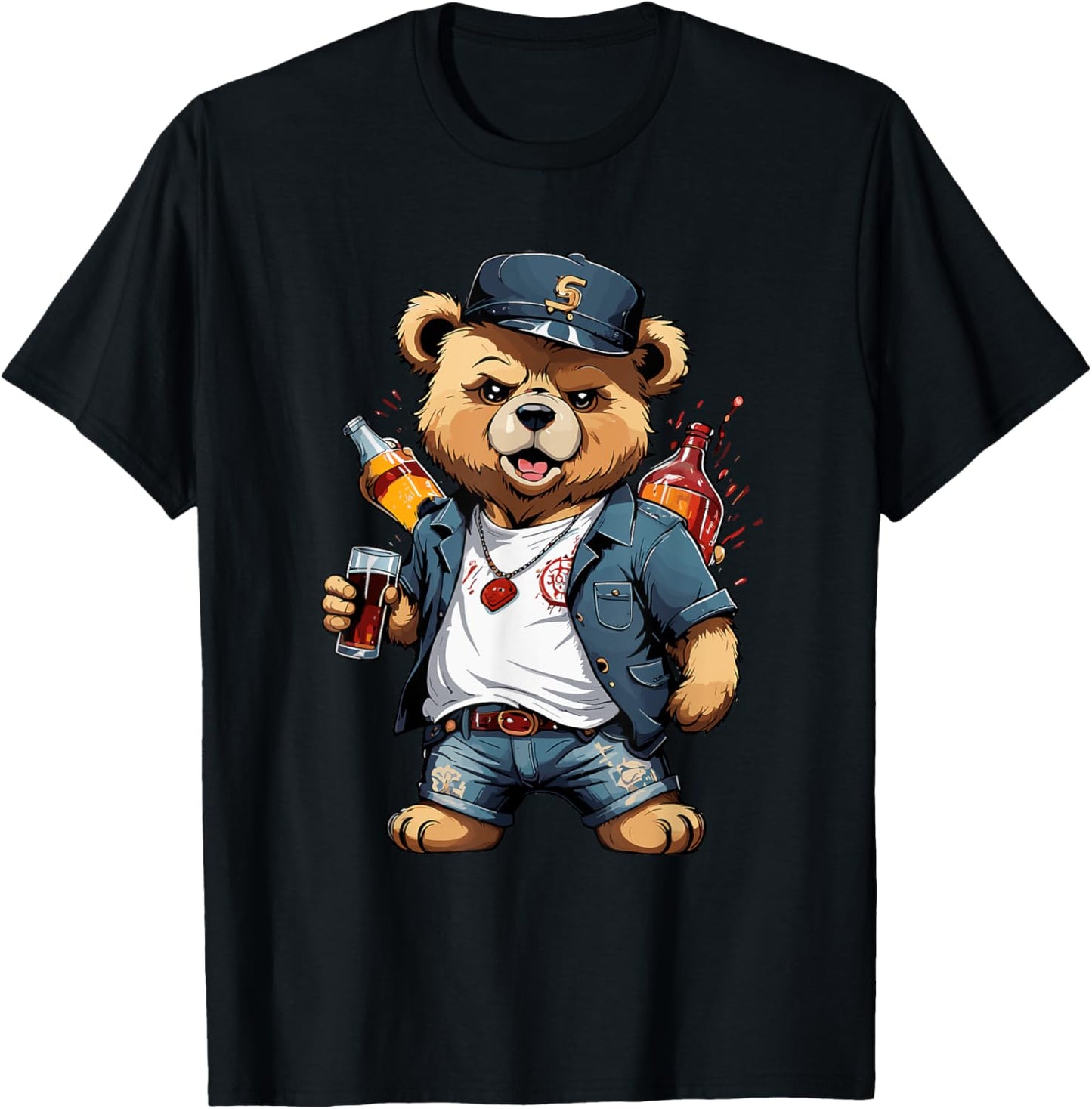 Funny Drunken Rocker Teddy Bear T-Shirt
