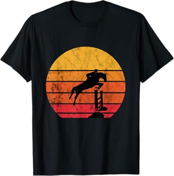 Jumping riding, retro, vintage, sunset, jumping horse T-Shirt