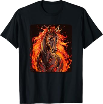 Cool horse with fire and flames for horses and animals fans T-Shirt