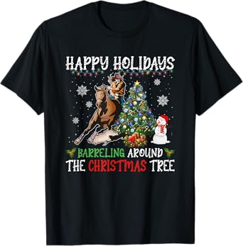 Happy Holidays Barreling Around Christmas Tree Barrel Racing T-Shirt