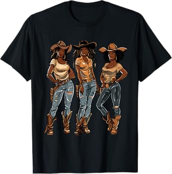 Black African American Cowgirl Western Country Texas Rodeo T-Shirt