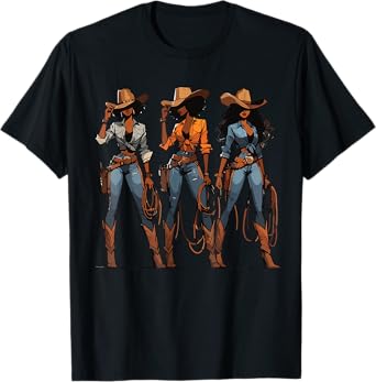 Black Cowgirl Western Rodeo Melanin Black Texas T-Shirt
