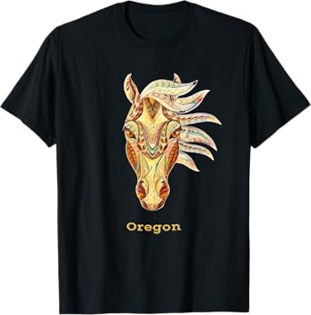 Oregon Colorful Horse Tribal Native American Geometric T-Shirt