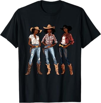 Black African American Cowgirl Western Country Texas Rodeo T-Shirt
