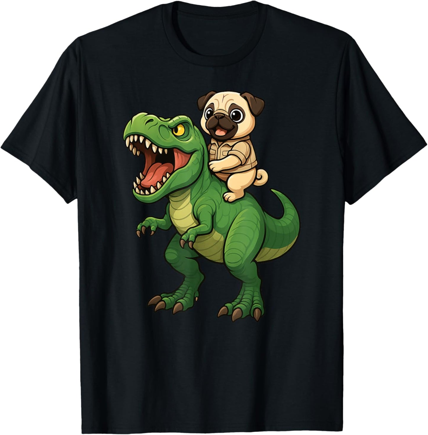 Funny Pug Dog Dinosaur Trex Zoo Keeper Mom Dad Kids T-Shirt