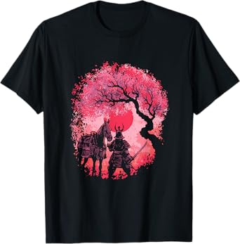 Japanese Cherry Blossom Sakura Vintage Samurai Kiso Horse T-Shirt