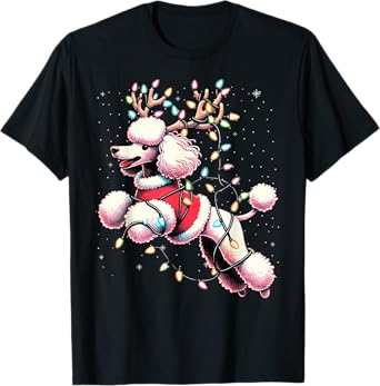 Poodle Santa Christmas Tree Lights, Funny Ugly Pajama Women T-Shirt