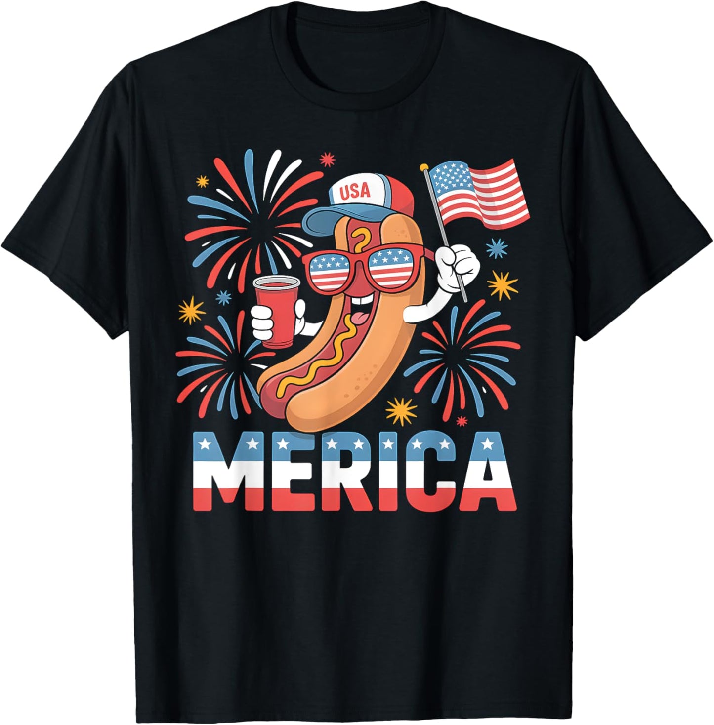 Funny Patriotic Hotdog 'Merica Style 4th of July BBQ Humor T-Shirt