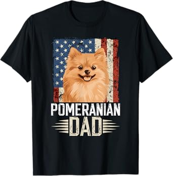 Pomeranian Dad Of A Pomeranian US Flag Pomeranian Father T-Shirt