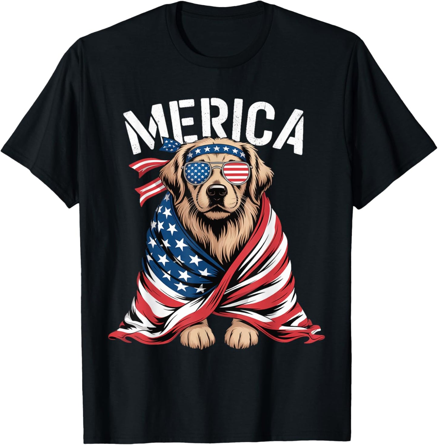 Golden Retriever Merica Dog Patriotic 4th Of July T-Shirt