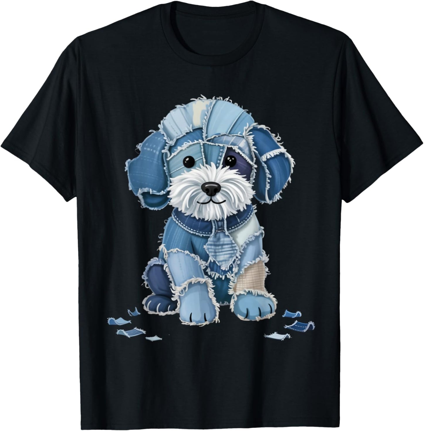 Retro Funny Denim Patch Animal Dog Print For Women’s Men T-Shirt