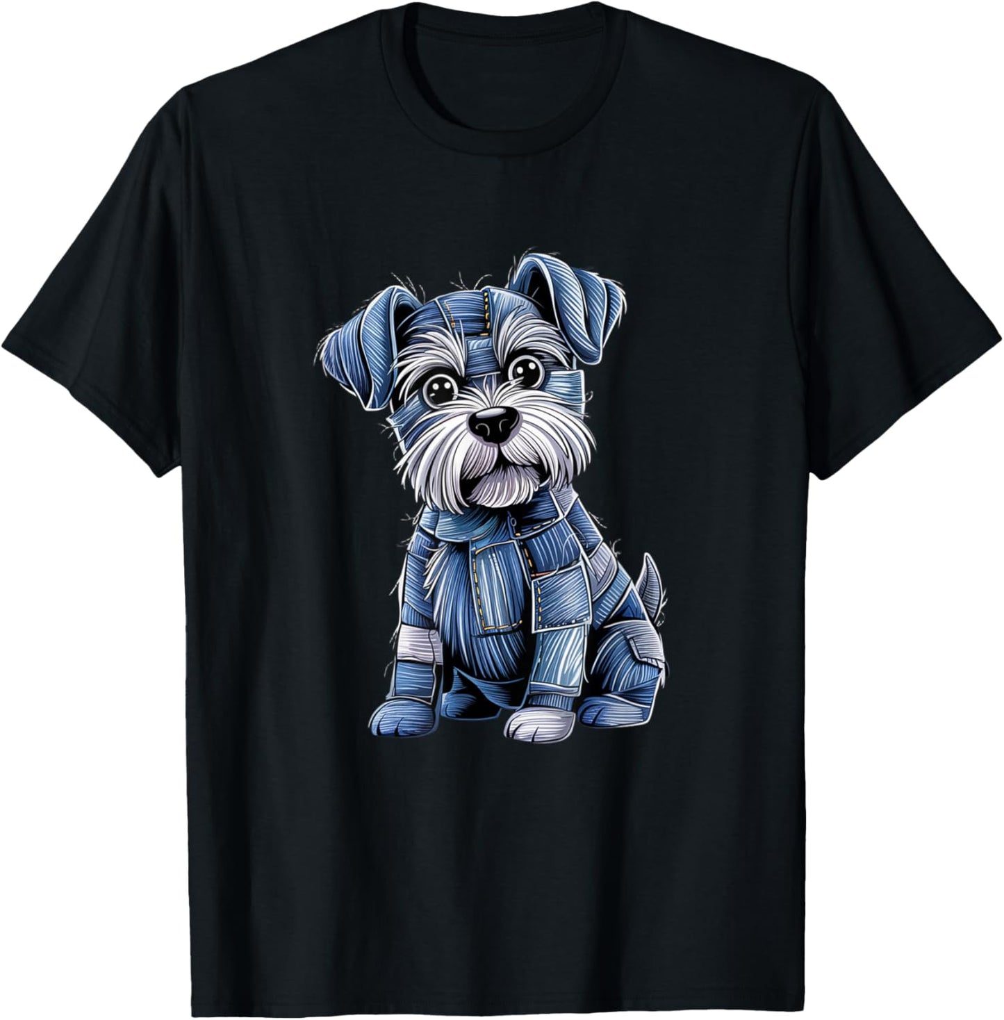 Retro Denim Patch Animal Dog Print Funny Women Girls T-Shirt