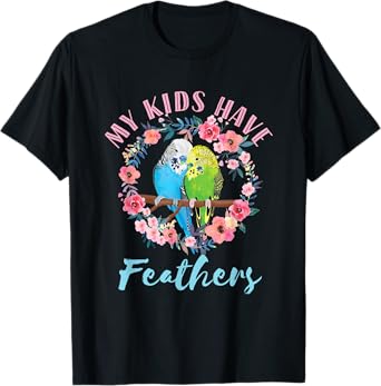 My Kids Have Feathers Budgie Mom Parakeet Floral Watercolor T-Shirt