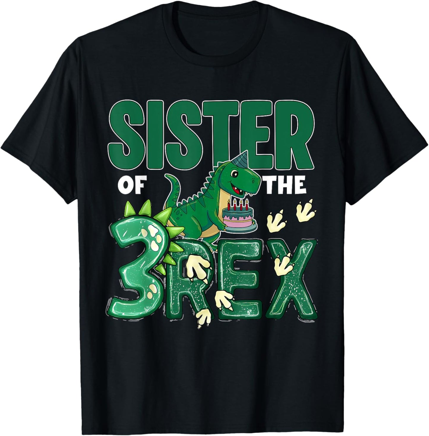 Sister Of The Three Rex Birthday Dinosaur 3 Rex Girl Kids T-Shirt