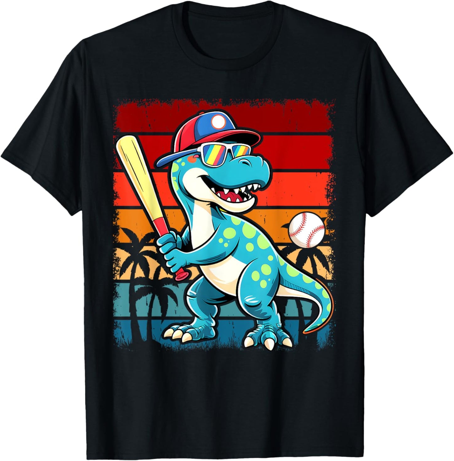 Funny T-rex Dinosaur Baseball Player Kids Boys Toddlers T-Shirt