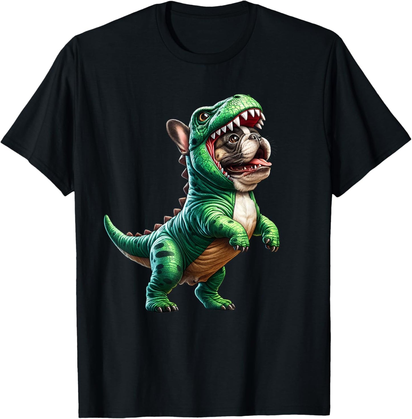 French Bulldog Wearing T-Rex Dinosaur Outfit Funny Dog Lover T-Shirt