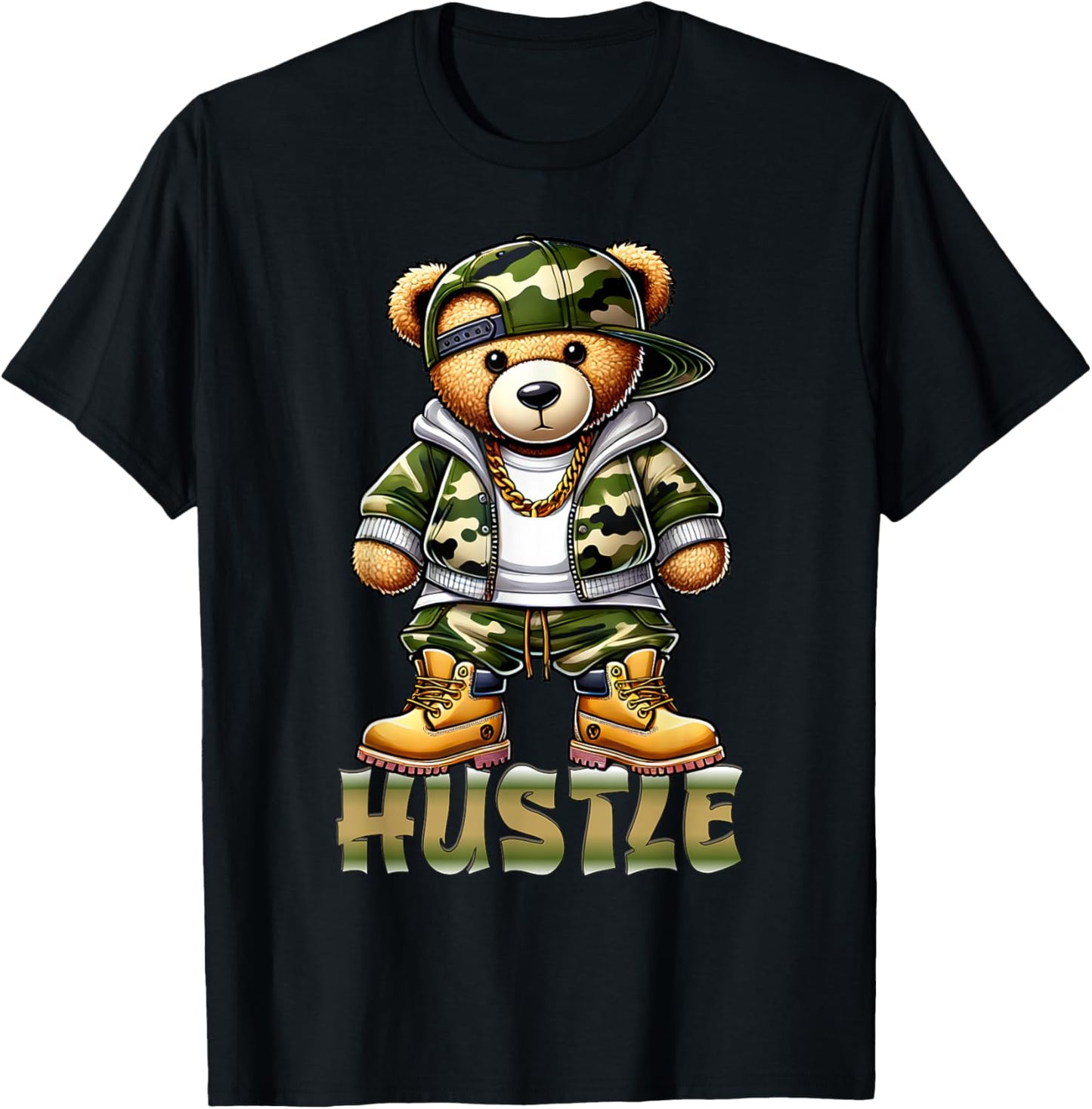 Camo Hip Hop Teddy Bear Camouflage Gangsta Streetwear Hustle T-Shirt