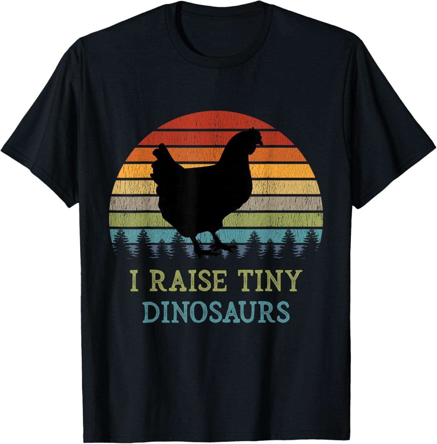 I Raise Tiny Dinosaurs Vintage Chicken Owner Retro Sunset T-Shirt