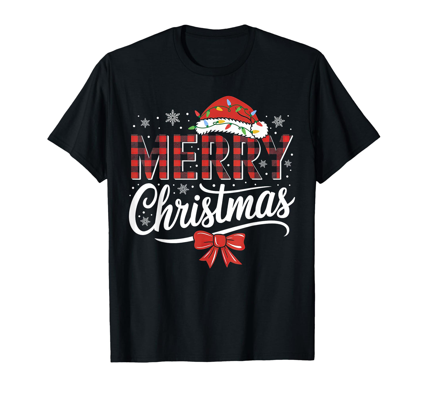 Merry Christmas Lights Red Santa Hat Xmas Family Men Women T-Shirt