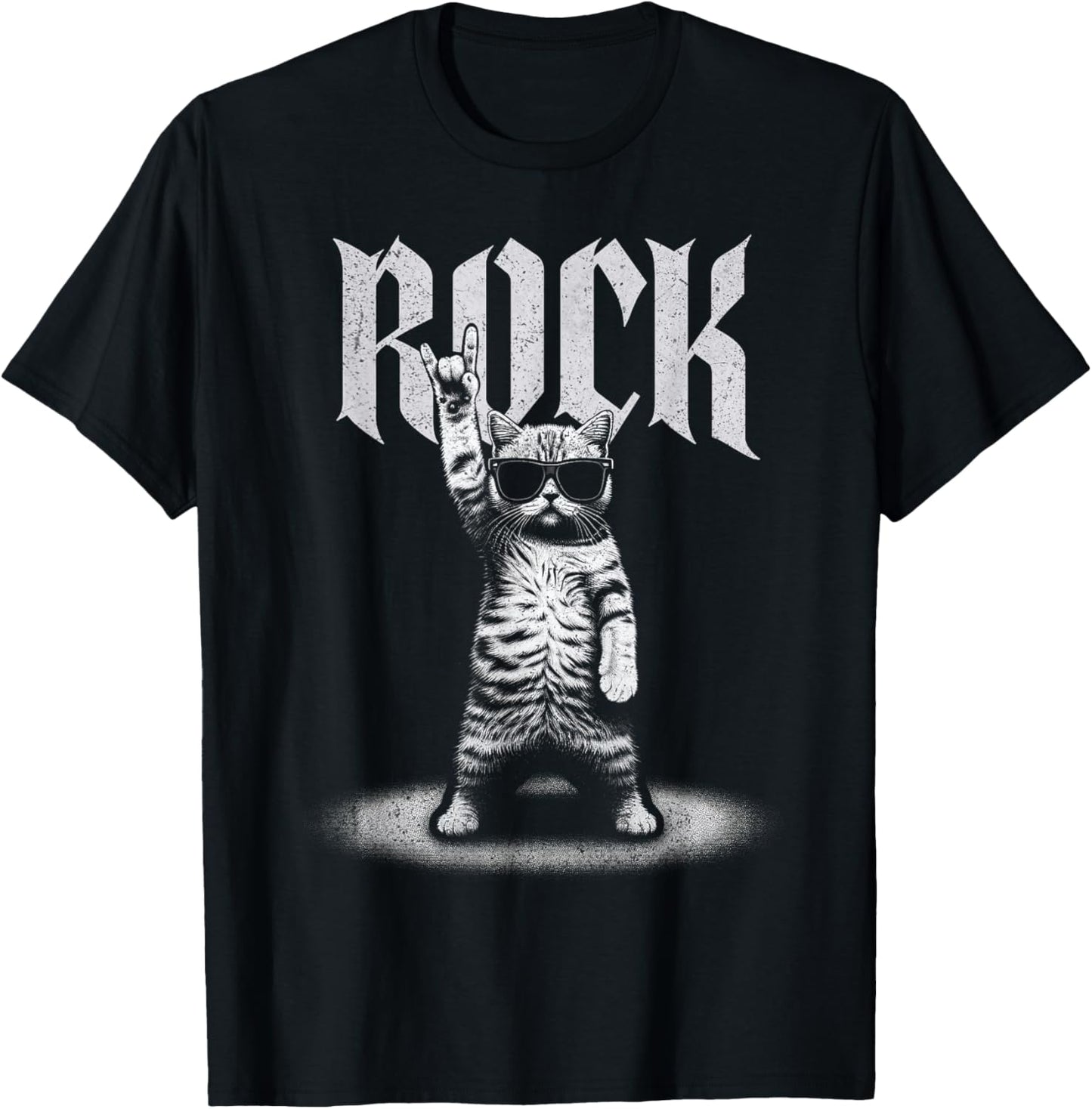 Rock On Cat Rock Music Gift Men Kids Women Funny Cat T-Shirt