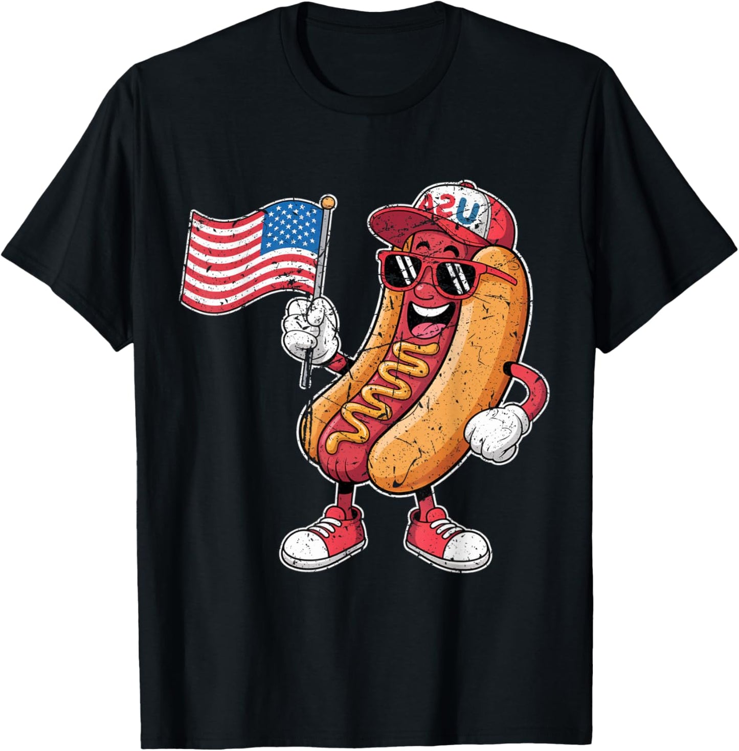 Patriotic Hot dog American Flag USA Funny 4th Of July Fourth T-Shirt