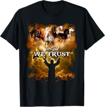 Jesus Horse In God We Trust - Christian T-Shirt, Unisex-Adults, Unisex-Kids, Black, Small, Short Sleeve