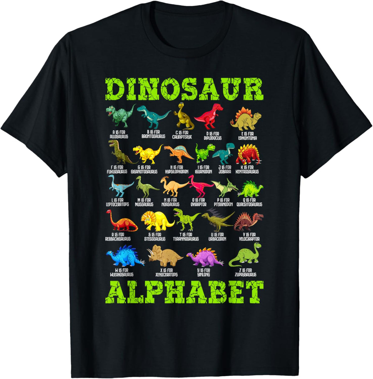 Types of Dinosaurs Alphabet A-Z ABC Dino Boys Kids Girls T-Shirt