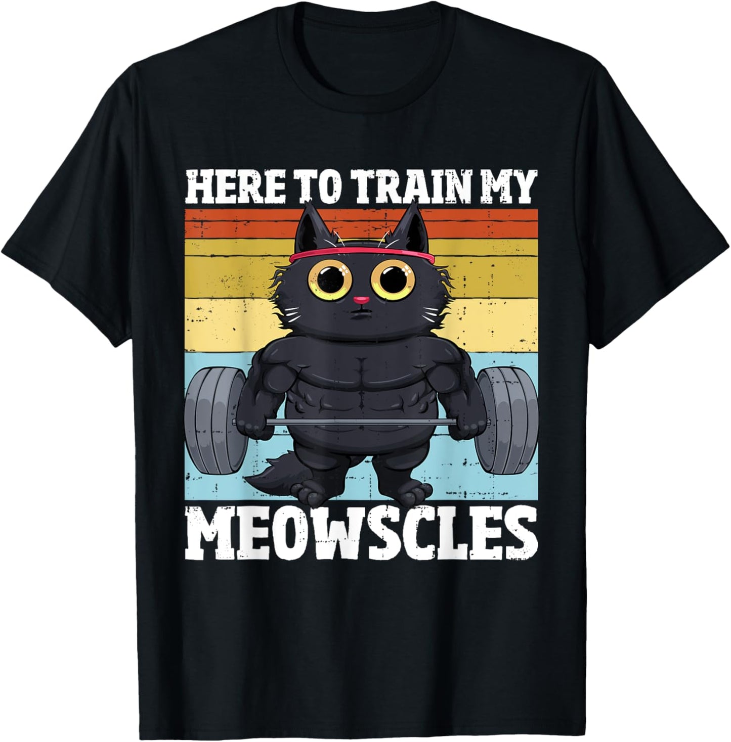 Cat Train My Meowscles Funny Gym Workout Cat Women T-Shirt, Small, Black