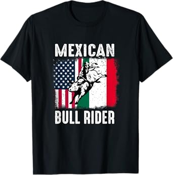 Mexican Bull Rider Cowboy USA Flag Mexico Flag Bull-Riding T-Shirt