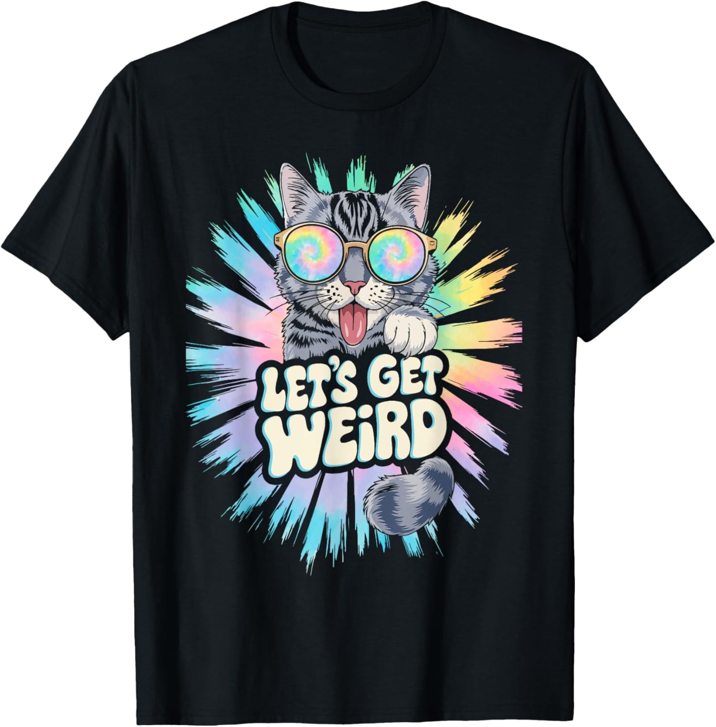 Let's Get Weird Retro Cat Animal Lover Psychedelic Boho T-Shirt