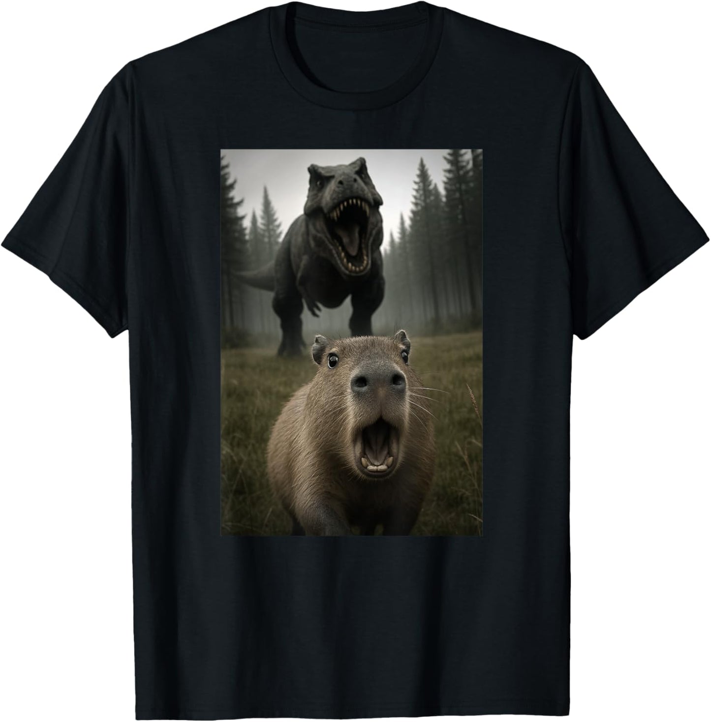 Funny Capybara Selfie Dinosaur Trex Animal Lover Boys Girls T-Shirt