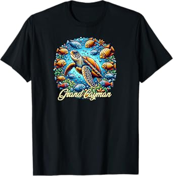 Grand Cayman Sea Turtle with Tropical Fish T-Shirt