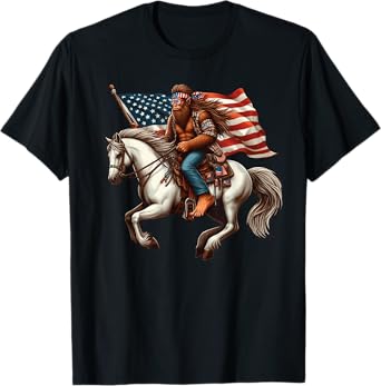 Funny Bigfoot Sasquatch USA Mullet Bandana Horse Riding T-Shirt