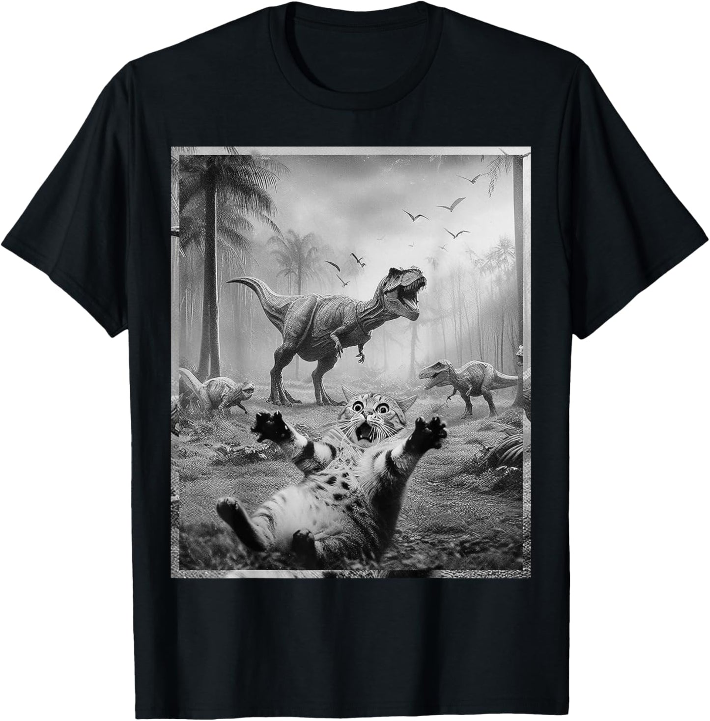 Funny Cat Selfie with T-rex | Hilarious Dinosaur Kitty T-Shirt