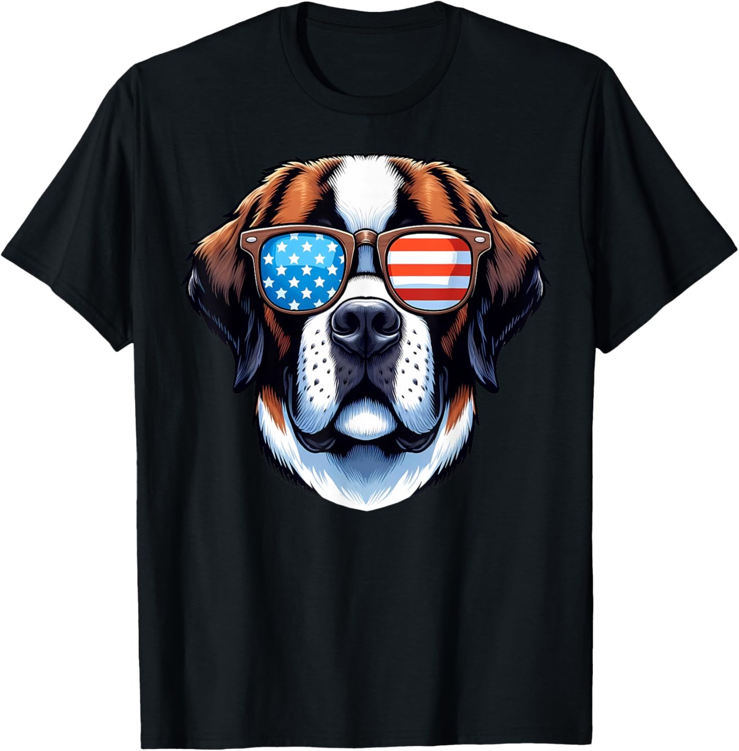 Saint Bernard Patriotic American Flag USA Sunglasses Dog T-Shirt