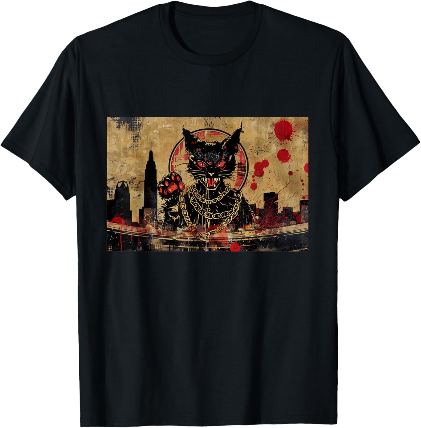 Black Urban Gothic Street Cat Grunge Aesthetic T-Shirt