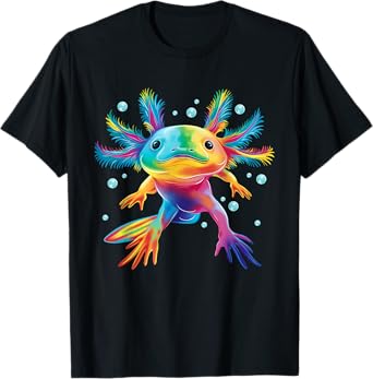 Cute Axolotl Colorful Axolotl Art Girls Boys Kids Women T-Shirt, Small, Black