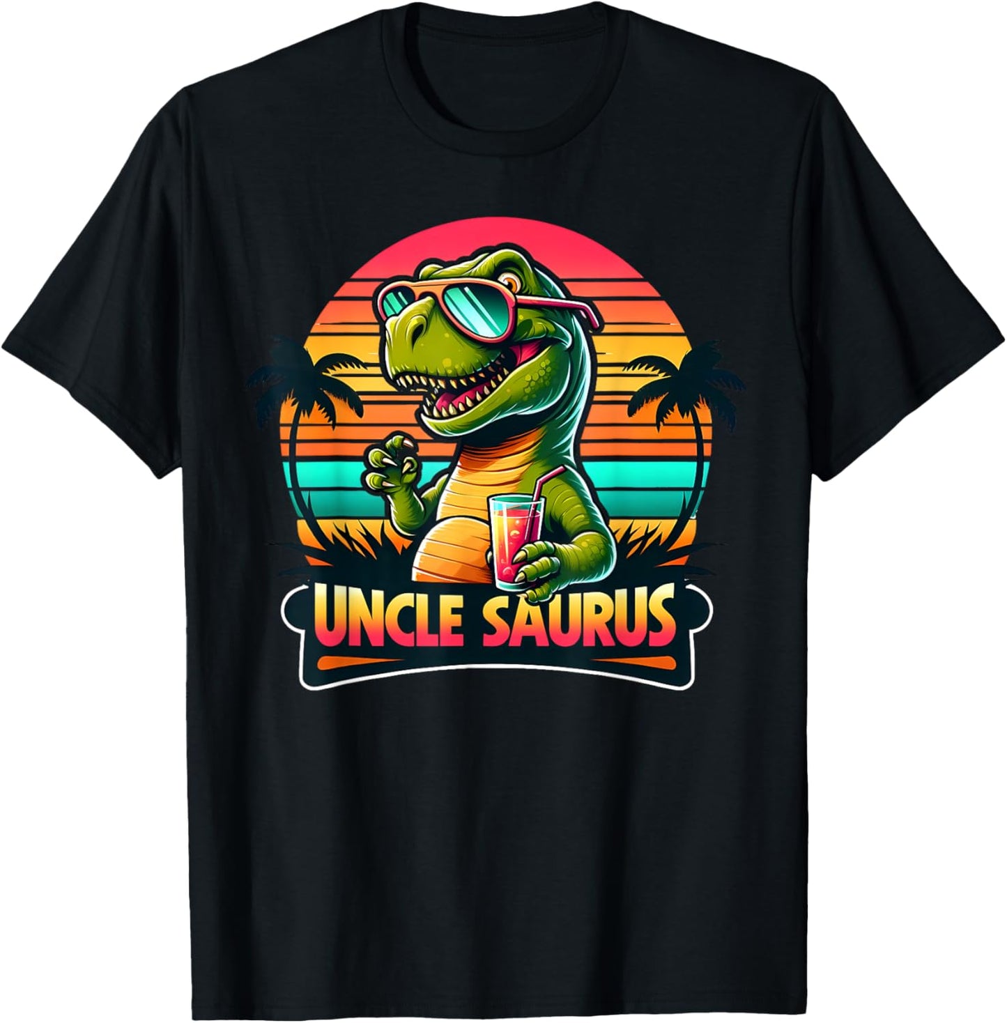 Uncle Saurus Rex Dinosaur Sunset Retro Style Family Matching T-Shirt