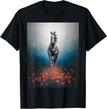 Wild Floral Horses For Men Women Kids Horse Lover T-Shirt