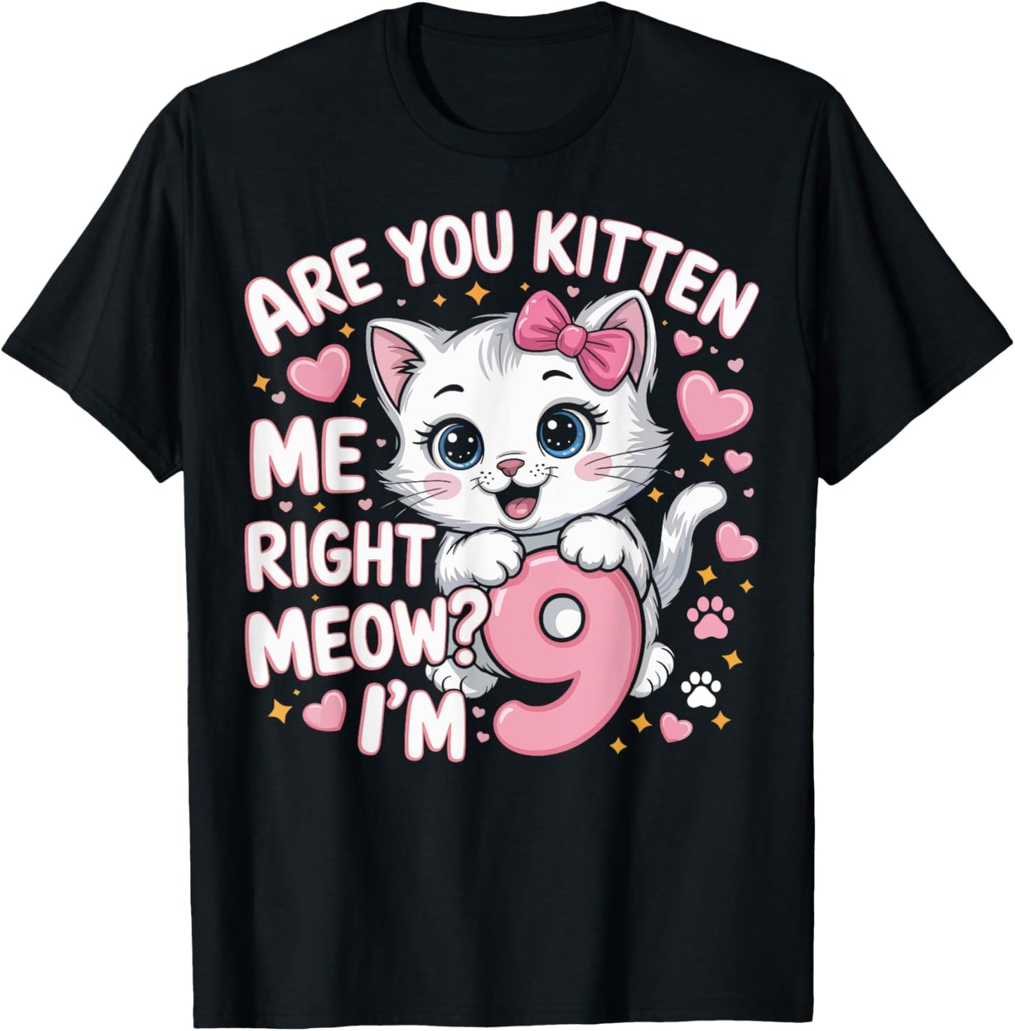 9 Year Old Girl Birthday Cat Kitten 9th Bday Girls T-Shirt