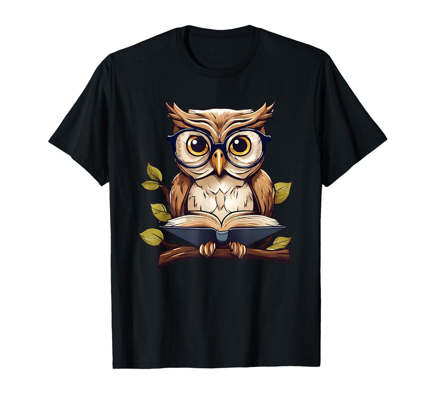 Funny Owl Reading A Book Perched On A Branch Bookworm T-Shirt