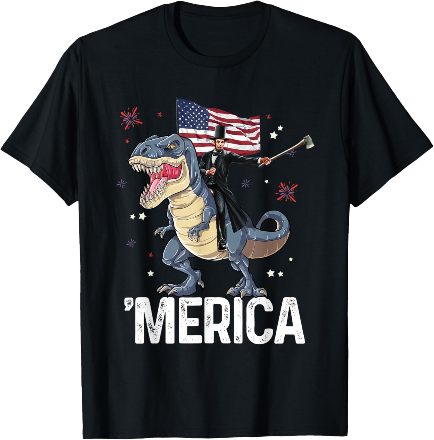 American President Lincoln T-Rex Dinosaur Flag Patriotic T-Shirt