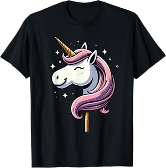 Unicorn Riding Stick Horse Boys Girls Men Women Kids Adults T-Shirt